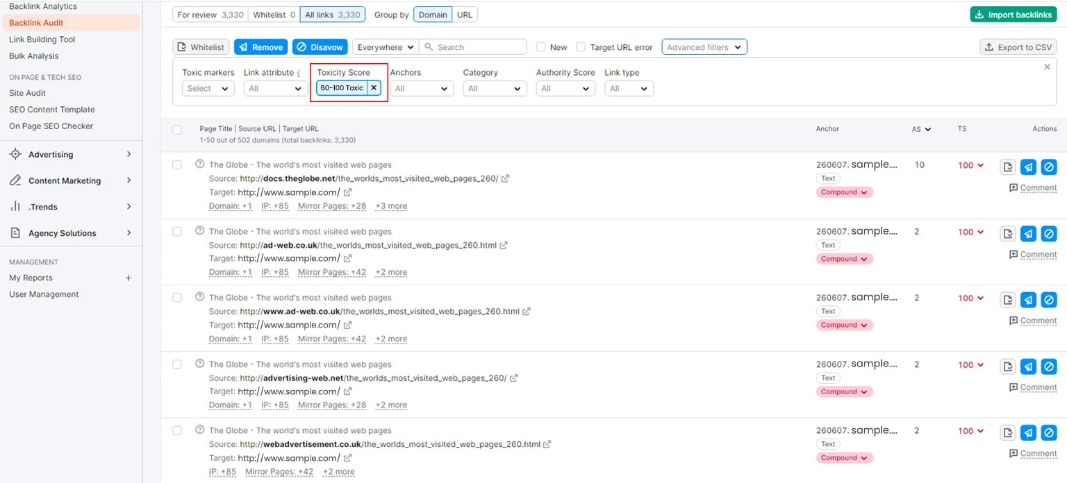 evaluate each backlinks