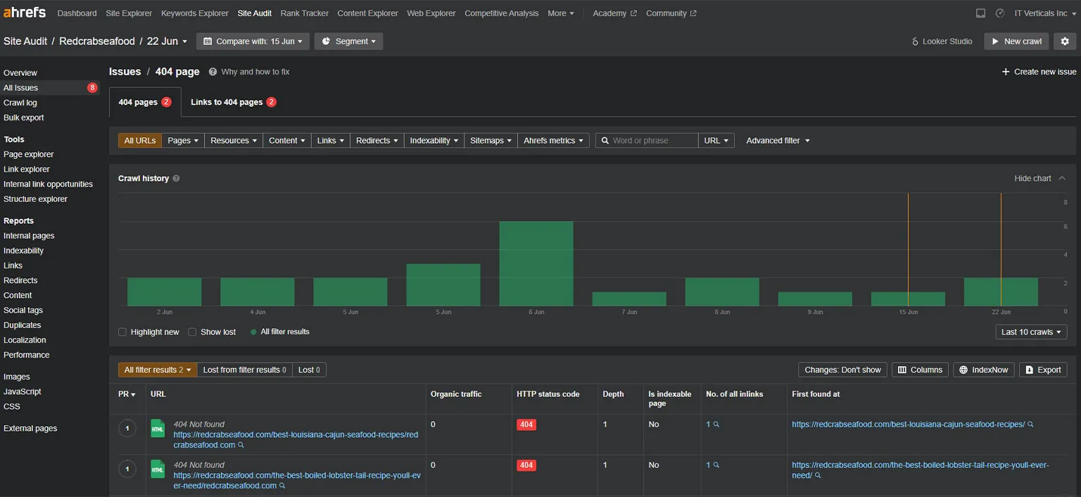 find broken links with the ahrefs audit tool