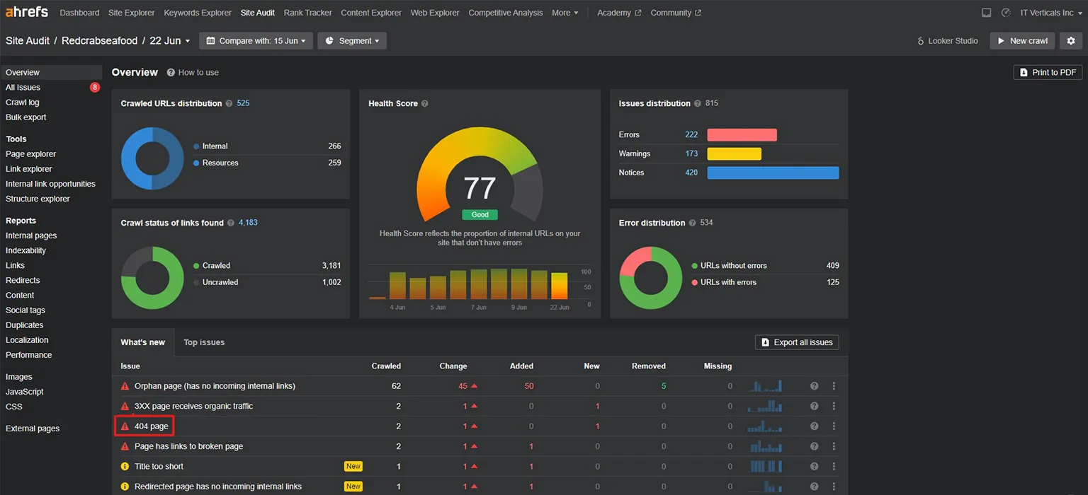 find broken links with the ahrefs