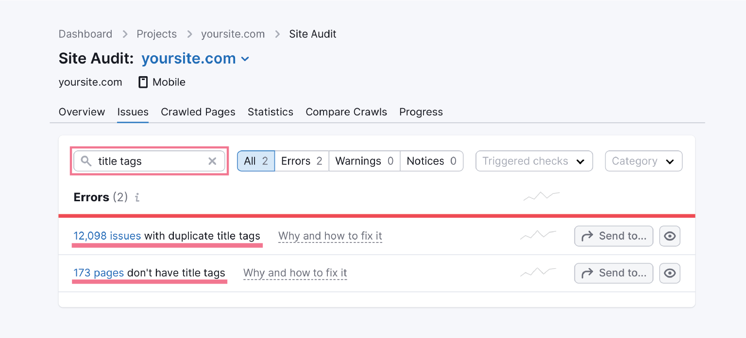 locate and correct title tags