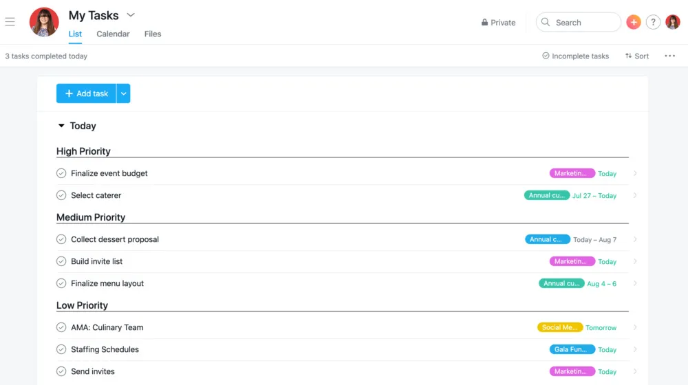 organize your personal task in the my tasks section
