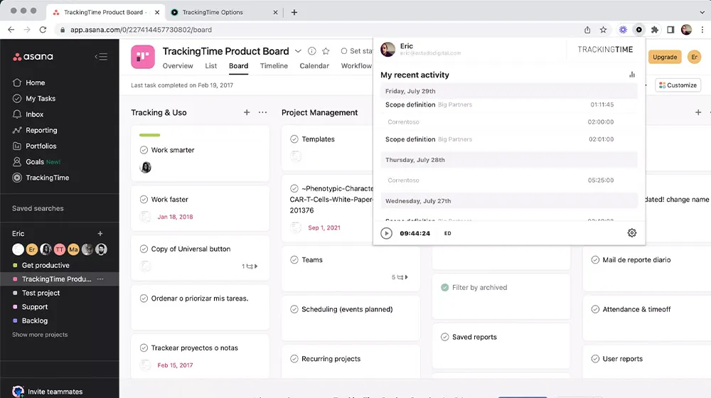 track the time of your task directly in asana