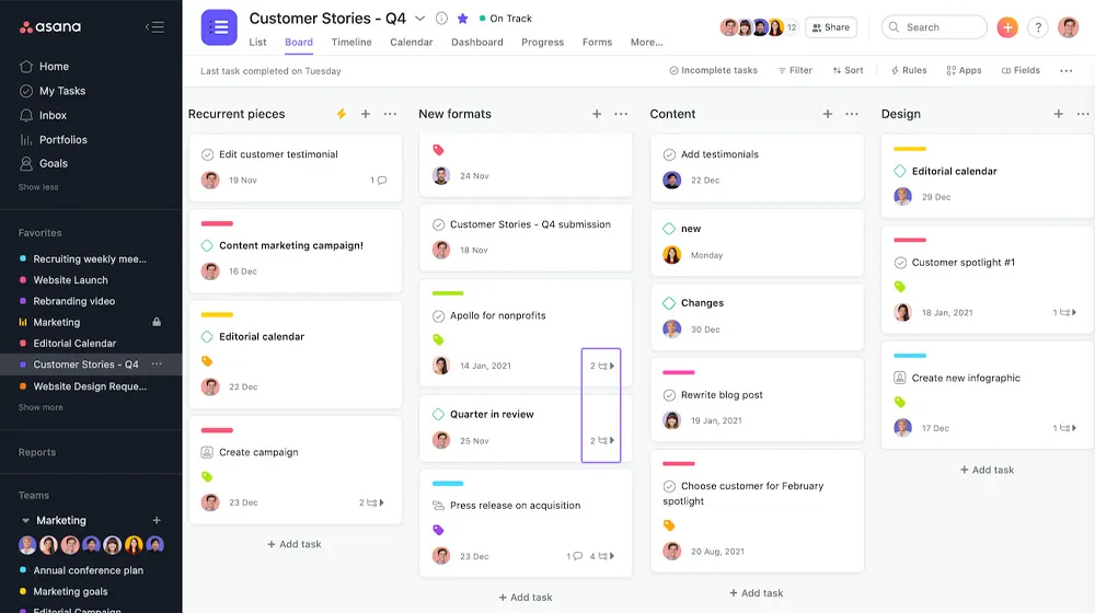 use projects boards for a visual overview